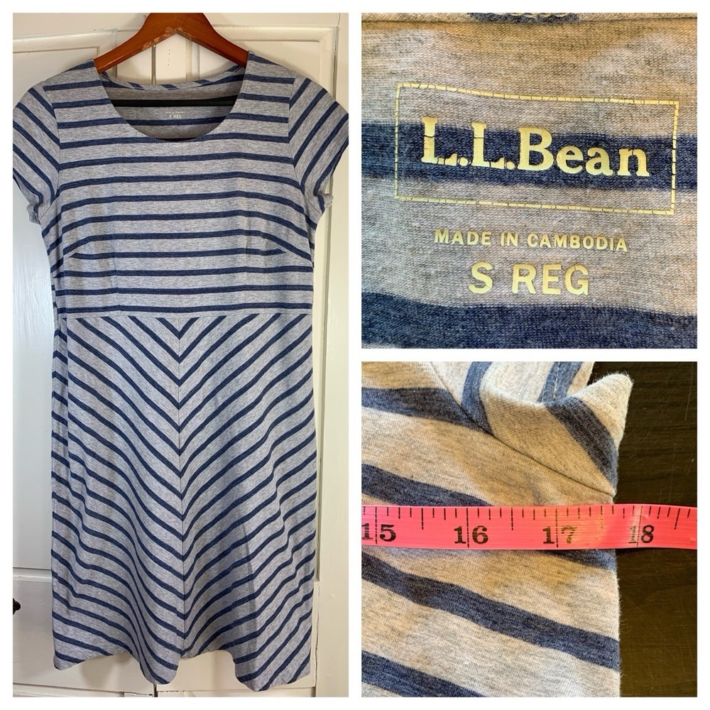 LL Bean Dress Womens Small Blue Coastal Stretch Beachy Preppy Knee Length Casual